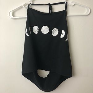 Moon Phases Black Halter Top